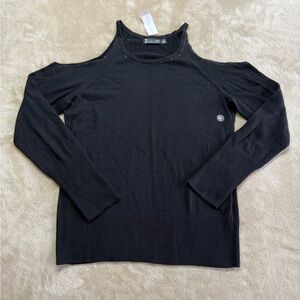 NY&Co Black Long Sleeve Cold Shoulder with Rhinestone Accents Medium Top NWT